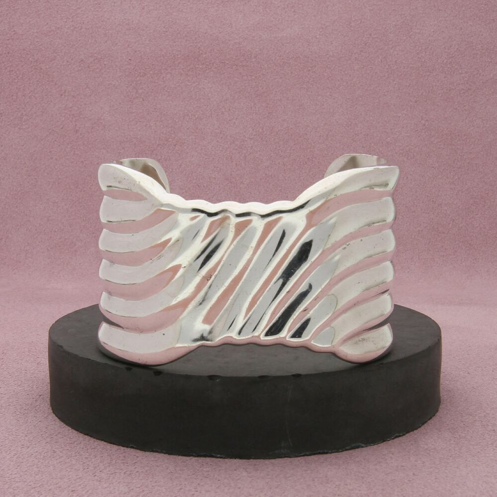 taxco mexico sterling silver vintage ribbed cuff bracelet size 6.75in - Picture 1 of 3